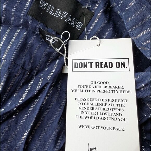 WILDFANG Navy Short sleeve button-down midi length pinstripe shirt dress Large - Picture 14 of 14